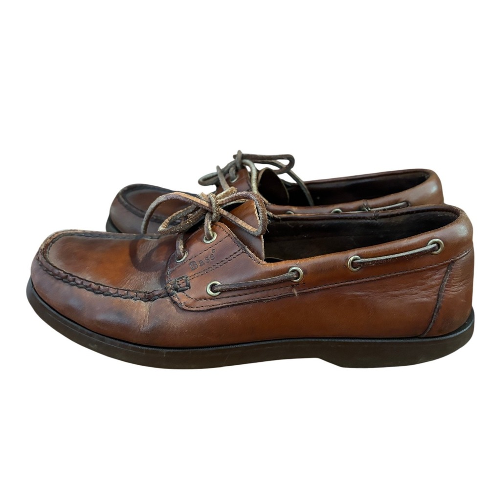 Bass Mens Brown Leather Boat Shoes Moc Toe Deck Shoes Casual Classic 8.5